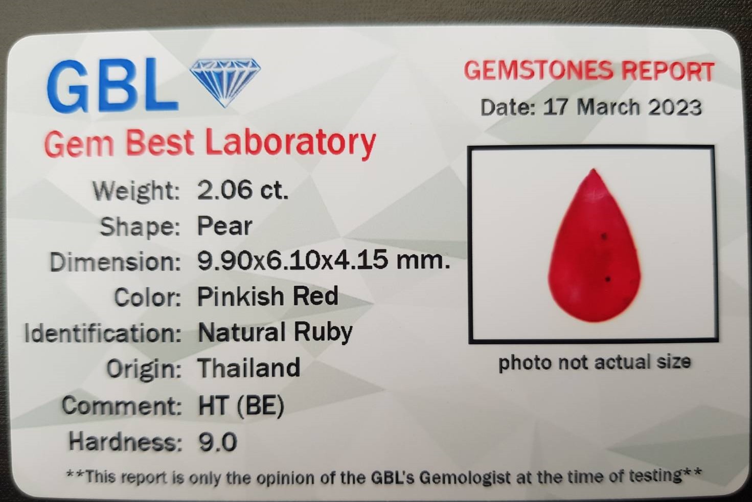 พลอย ทับทิม สยาม Siam Ruby sapphire 2.06 กะรัต (Cts.) พร้อมใบเซอร์ พลอยแท้ อัญมณีมงคลประจําวันเกิด เครื่องประดับพลอย