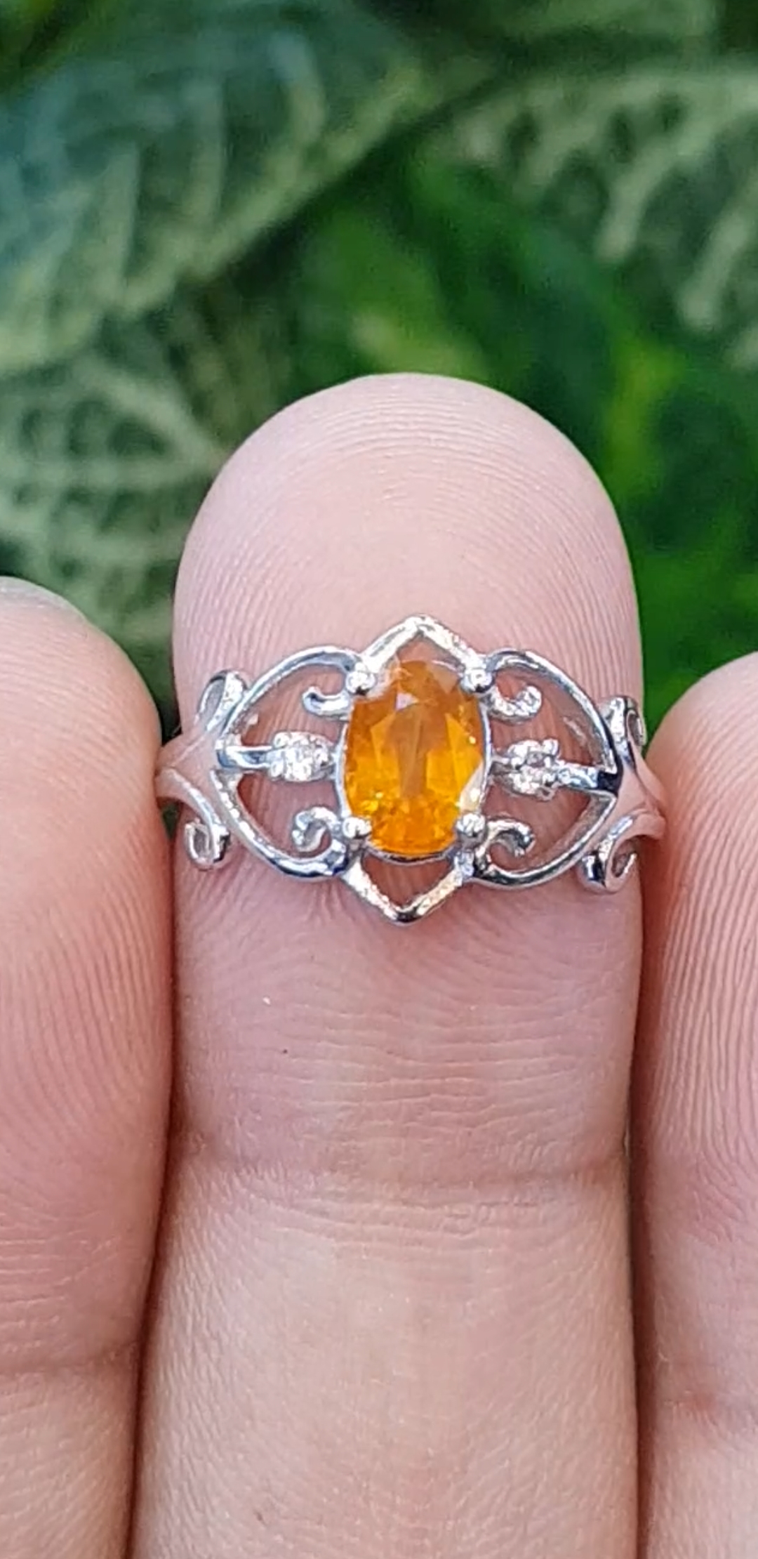 แหวน พลอยบุษราคัม Yellow Sapphire Silver Ring (Size) 52 ตัวเรือนเงิน ชุบทองคำขาว/โรเดียม ประดับด้วย เพชร CZ คัดคุณภาพ