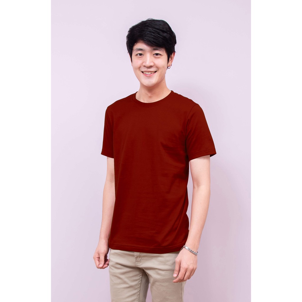 เสื้อยืด OV101 คอกลม ผ้าCotton100% 32 เนื้อนุ่ม ใส่สบาย สีเลือดหมู