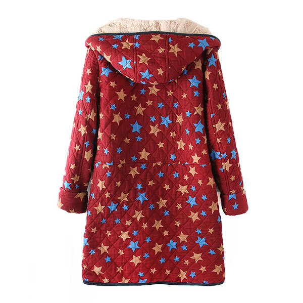 เสื้อโค้ทกันหนาววินเทจ ผ้าทอลายดาว มีฮู้ดซับผ้าขนนุ่ม (11749LM)