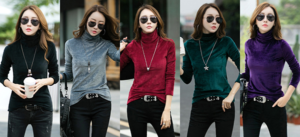 เสื้อกำมะหยี่คอเต่า แขนยาว ผ้าหนานุ่มสองด้าน (12337X)