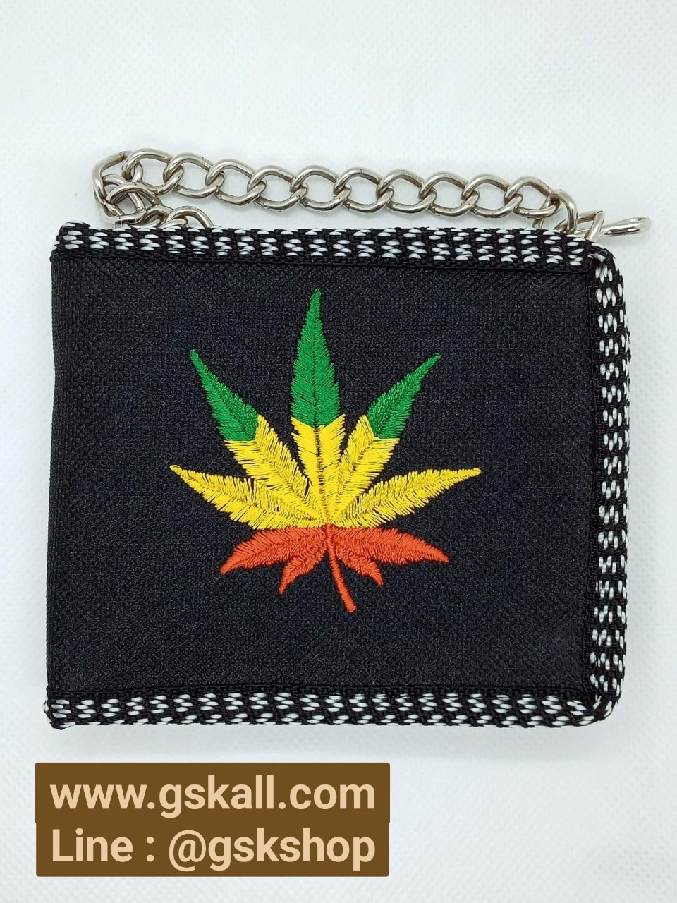 กระเป๋าสตางค์ผ้า ปักใบกัญชา