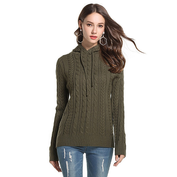 เสื้อสเวตเตอร์กันหนาว มีฮู้ด ไหมพรมหนานุ่มถักลายนูน (12281B)