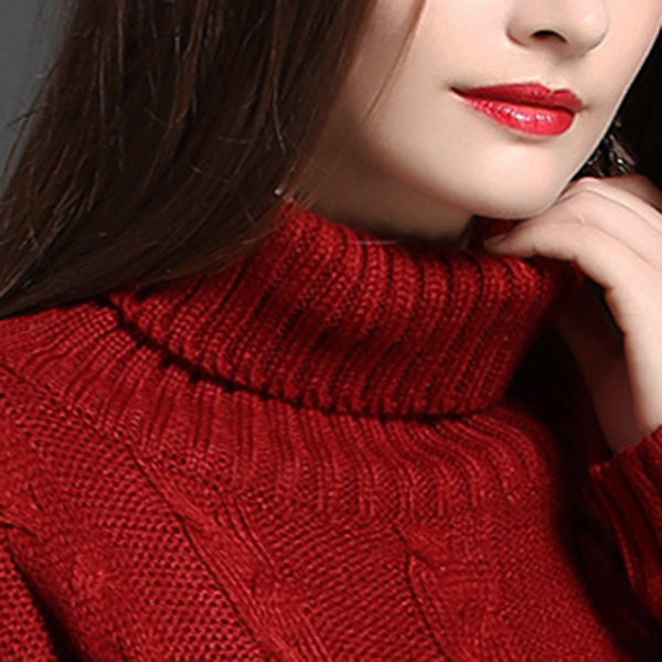 เดรสคอเต่าตัวยาว ไหมพรมหนานุ่มถักลาย (11782B)