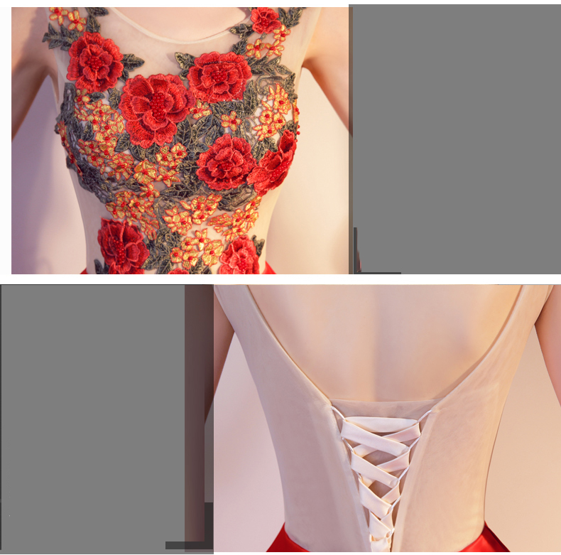 ชุดราตรียาวไซส์ใหญ่พิเศษ แขนกุด แต่งดอกไม้ กระโปรงผ้าซาติน (เชือกผูกหลัง)