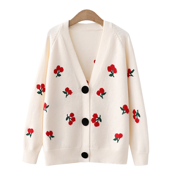 คาร์ดิแกน เสื้อคลุมไหมพรมกันหนาวถักลายเชอร์รี่ (12312LM)