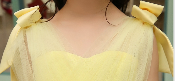 Pre-order ชุดราตรีเด็ก ชุดออกงาน ชุดกระโปรง ผ้าลูกไม้ แต่งโบว์ที่ไหล่ มีซิปหลัง