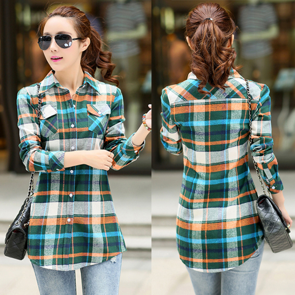 เสื้อเชิ้ตลายสก็อตตัวยาว แขนยาว ผ้าทอนิ่ม (12386AL)