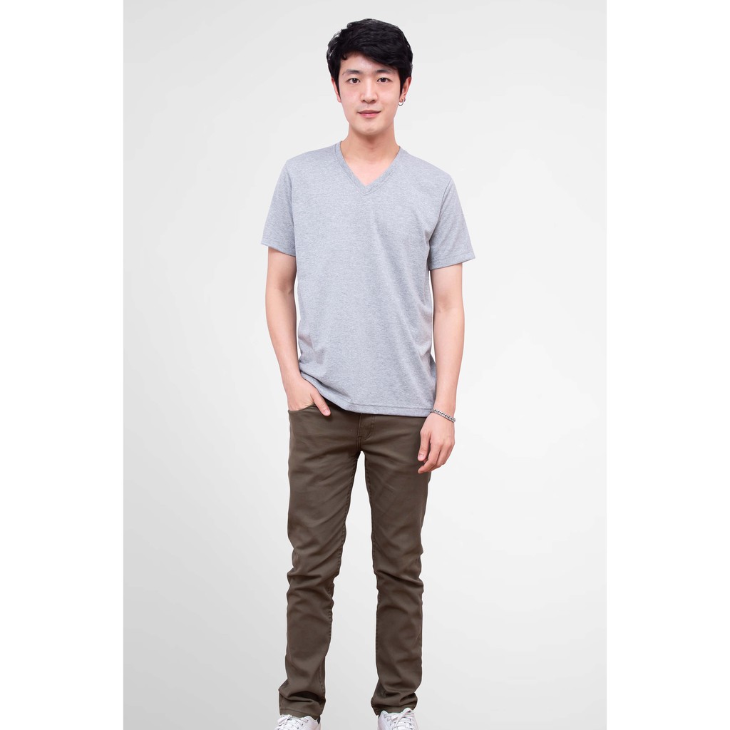 Noproblem Noproblem ยอดขาย No.1 รับประกัน ไม่ย้วย ไม่ยืด ผ้านุ่ม เสื้อยืด สีพื้น เสื้อยืดคอวี สีท็อปดราย