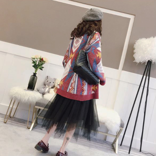 Premium Cardigan เสื้อคลุมไหมพรมขนนุ่ม คอวี ถักลายสไตล์วินเทจ (12273B)