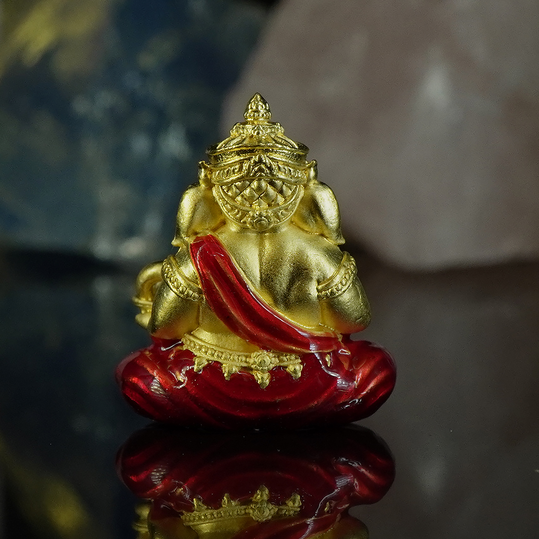 พระพิฆเนศ คณปตินิพลปรฺทา รหัส 1 เนื้อสัมฤทธิ์ชุบทองลงยาแดง