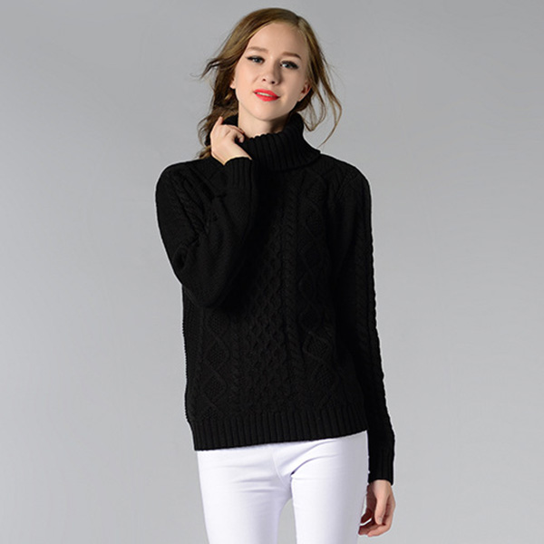 เสื้อสเวตเตอร์คอพับ ไหมพรมหนานุ่มถักลายนูน (12279B)