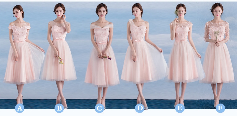 Pre-order ชุดราตรีสั้น ชุดเพื่อนเจ้าสาว ช่วงบนตกแต่งด้วยผ้าลูกไม้ คาดโบว์ที่เอว กระโปรงตาข่าย มีหลายแบบ สีชมพู (เชือกผูกหลัง)