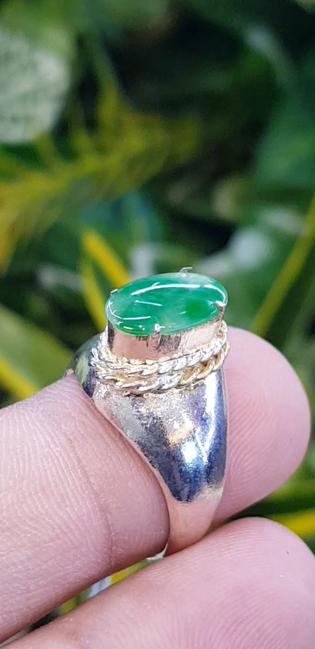หยก พม่า แท้ Jade แหวนหยก 翡翠戒指 (Jadeite ring) 0.74 กะรัต (Cts.) (Size) 29 ดิบ ไม่ผ่านการปรับปรุง (Type A) พม่า (Myanmar)