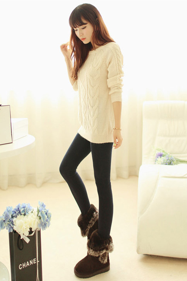 กางเกงเลกกิ้งกันหนาวติดลบ ซับกำมะหยี่ เปิดปลายเท้า (11261L)