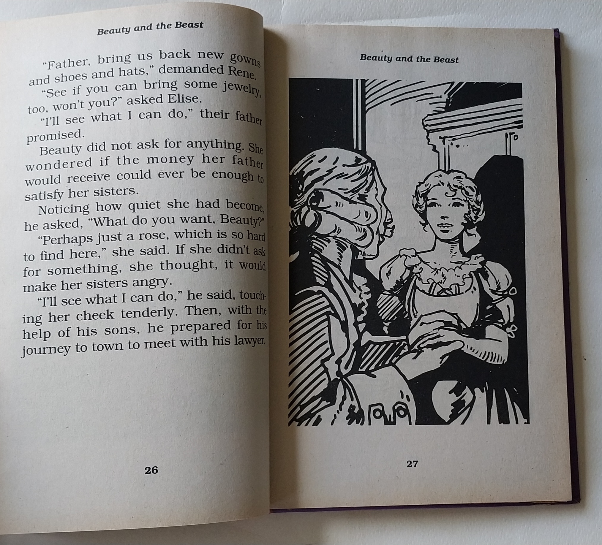 หนังสือนิทานภาษาอังกฤษ สภาพเก่าเก็บ บิวตี้แอนด์บีสต์ ปกแข็ง เนื้อหาขาวดำ พร้อมภาพประกอบทั้งเล่ม Treasury of Illustrated Classics ,Beauty and the Beast ,Madame le Prince de Beaumont,Modern Publishing