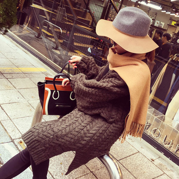 เสื้อโค้ทกันหนาวไหมพรมกึ่งวูลหนานุ่ม แต่งกระเป๋าคู่ (11986B)