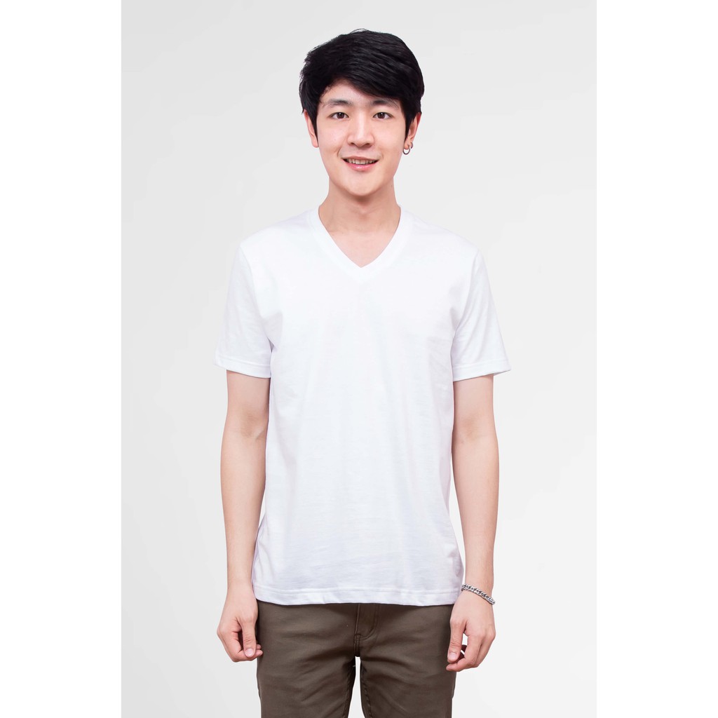 Noproblem Noproblem ยอดขาย No.1 รับประกัน ไม่ย้วย ไม่ยืด ผ้านุ่ม เสื้อยืด สีพื้น เสื้อยืดคอวี สีขาว