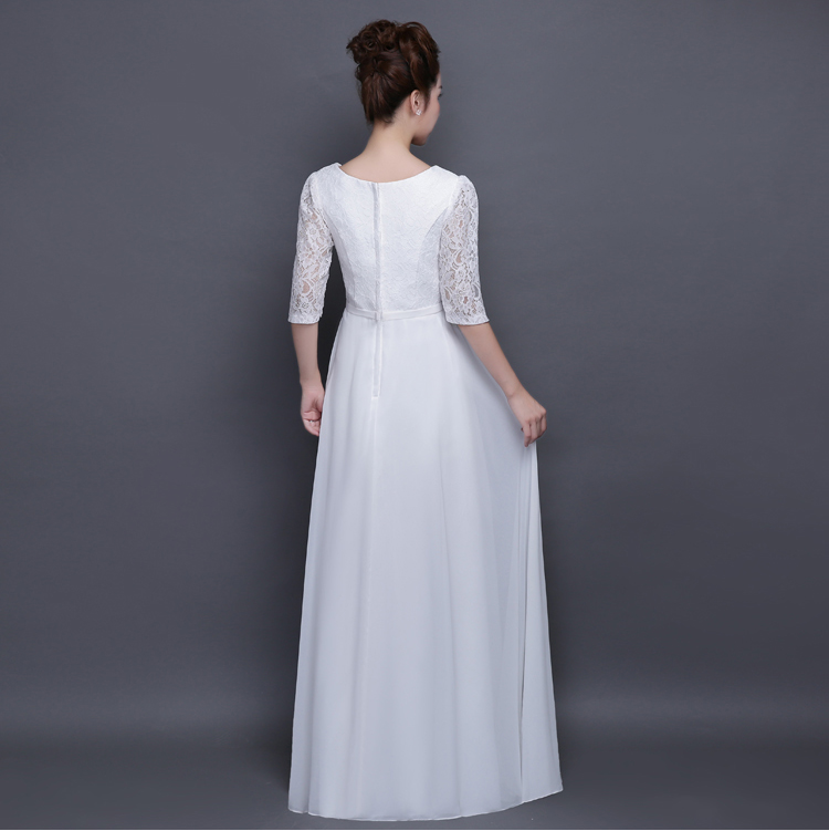 Pro-order ชุดราตรียาว แขน3ส่วน ผ้าลูกไม้ คอวี กระโปรงผ้าชีฟอง ซิปหลัง ไซส์ใหญ่ XS-4XL