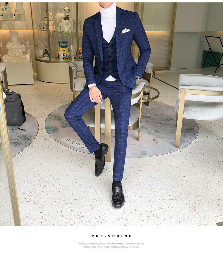 เช่า ชุดสูทชาย ลายตาราง ทรงเข้ารูป Slim-cut