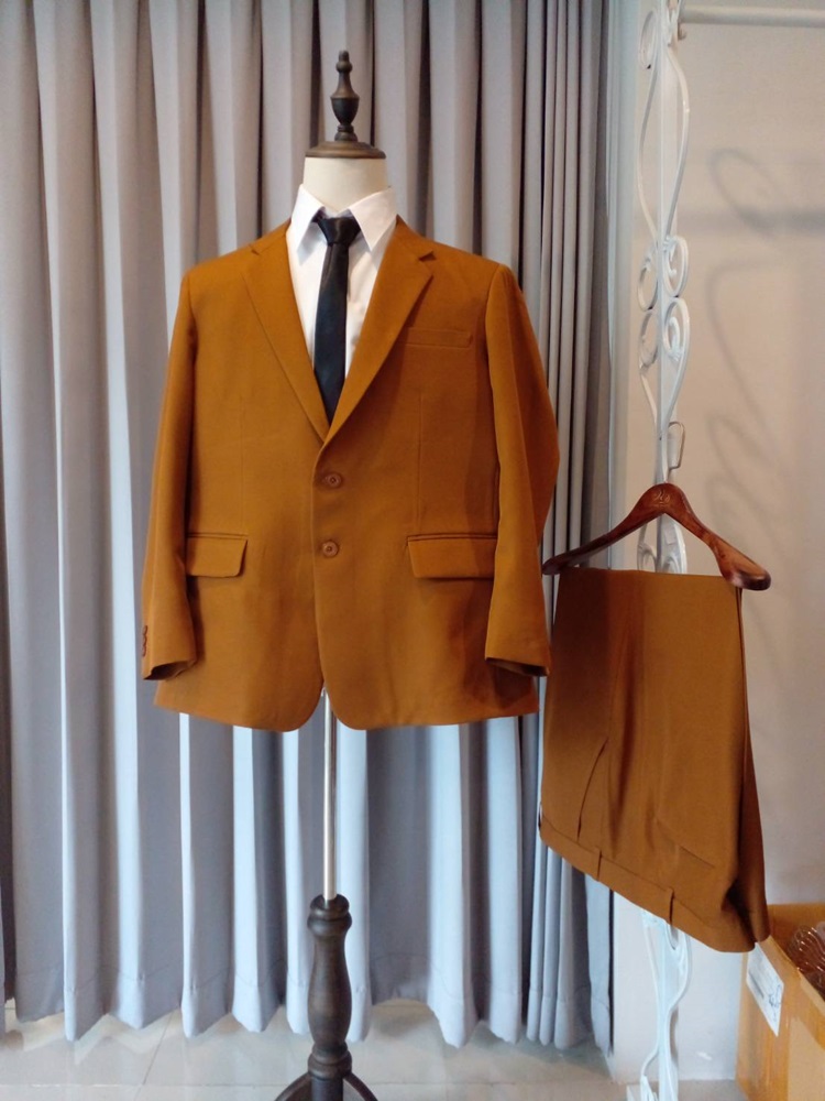 เช่า ชุดสูทชาย สีน้ำตาล รุ่นใหญ่พลัสไซส์ 2 กระดุม