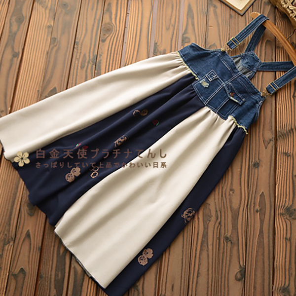 เอี๊ยมกระโปรงสไตล์วินเทจ ทรงปล่อย ชายพริ้วสวย (12385LM)