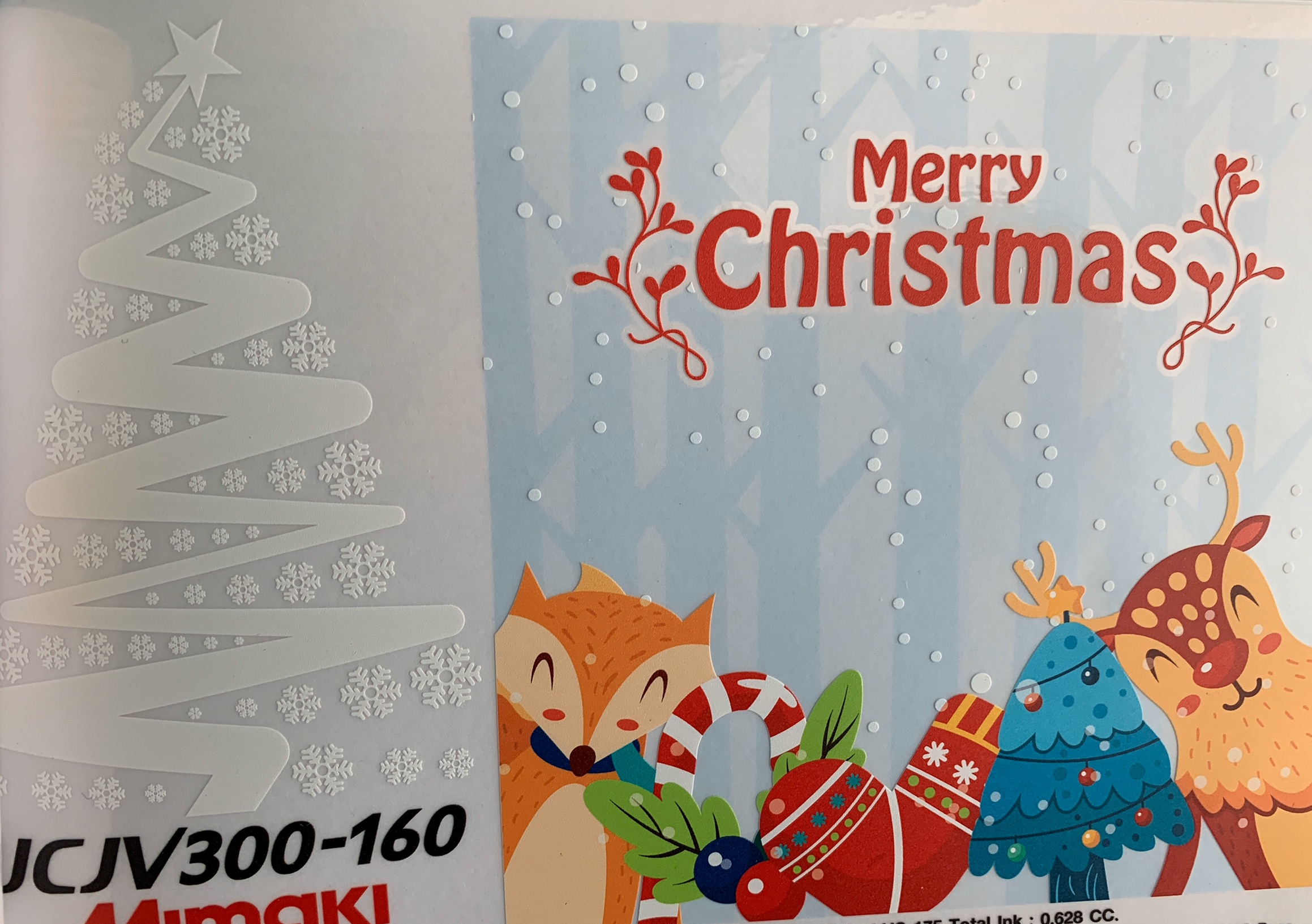 งานพิมพ์สติกเกอร์ใสด้วยสีขาว ติดกระจกวัน christmas