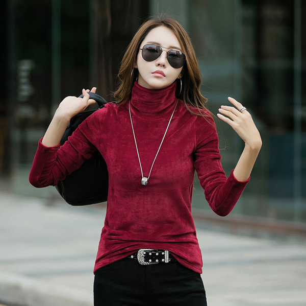 เสื้อกำมะหยี่คอเต่า แขนยาว ผ้าหนานุ่มสองด้าน (12337X)