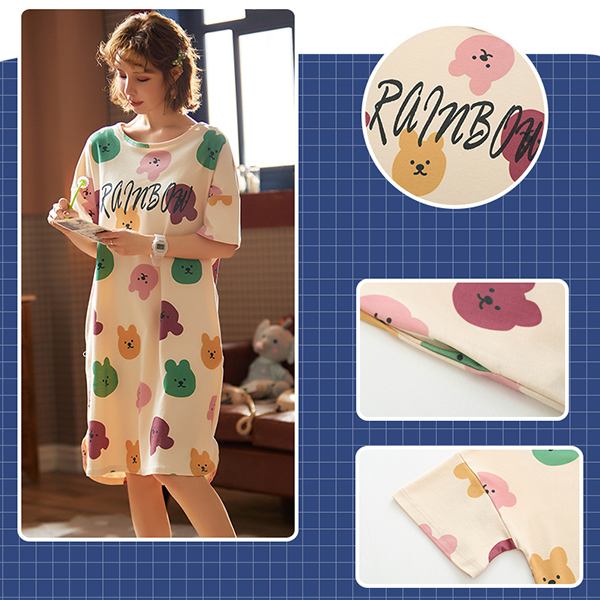 🔥พร้อมส่ง🔥ชุดนอนกระโปรง ชุดนอนน่ารัก เดรสคอตตอนนุ่มนิ่มมีน้ำหนัก ใส่ได้บ่อยค่ะ (CT105-2)