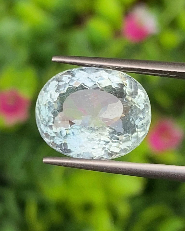 พลอย อความารีน Aquamarine 6.94 กะรัต (Cts.) พลอยแท้ อัญมณีมงคลประจําวันเกิด เครื่องประดับพลอย