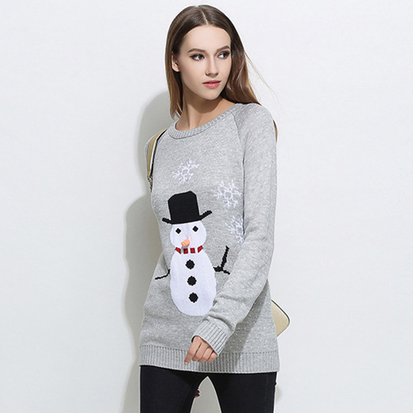 เสื้อสเวตเตอร์ไหมพรมหนานุ่ม ถักลายสโนว์แมน (12280B)