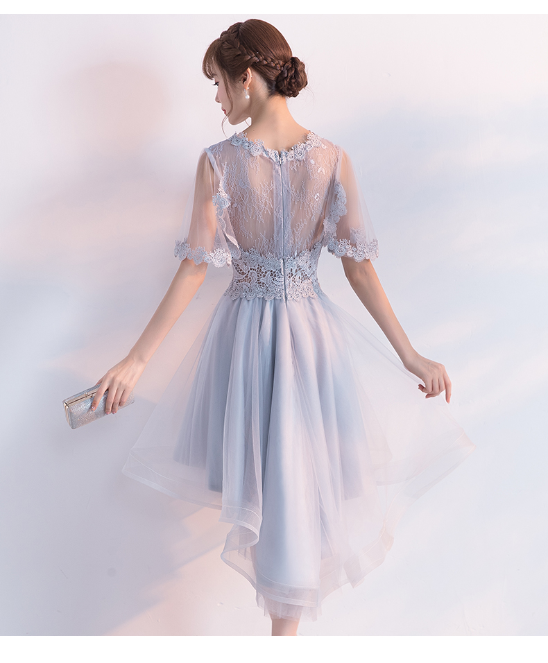 ชุดราตรีหน้าสั้นหลังยาวสีทองปักเลื่อมลายดอกไม้ ไหล่ปาดแขนยาว เชือกผูกหลัง สำเนา