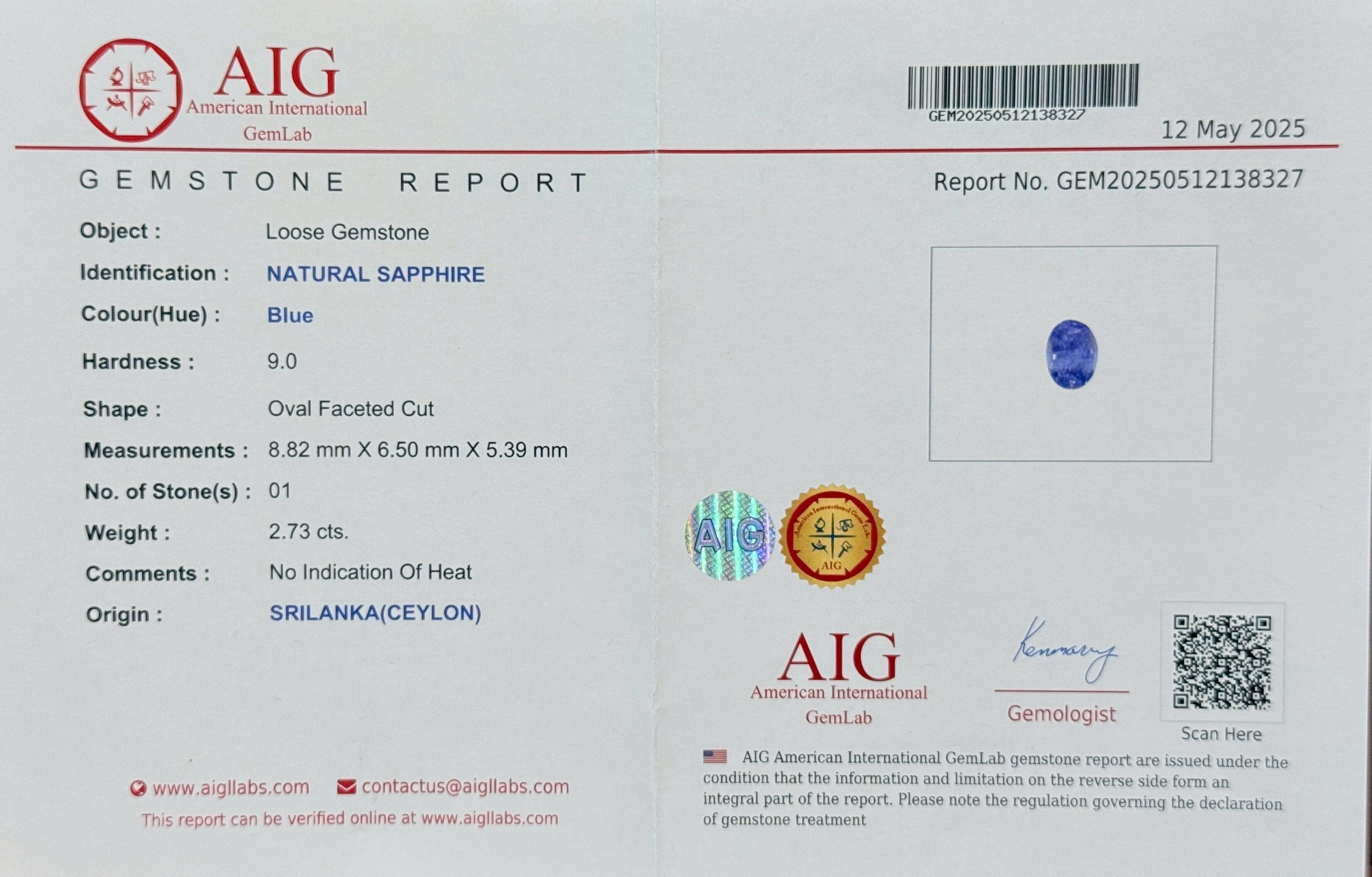 พลอย ไพลิน blue sapphire 2.73 กะรัต (Cts.) ดิบ unheated พร้อมใบเซอร์ พลอยแท้ อัญมณีมงคลประจําวันเกิด เครื่องประดับพลอย