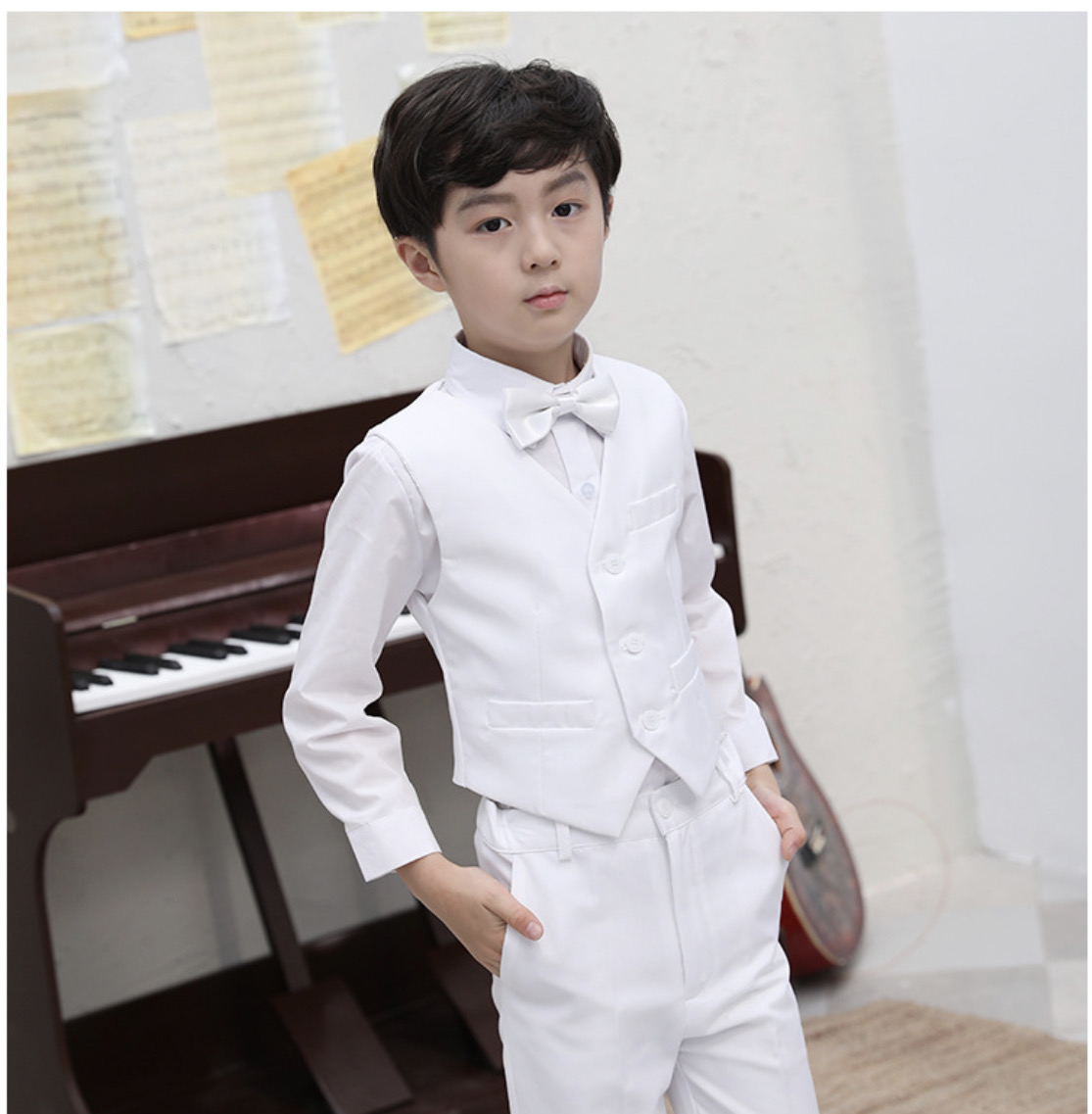 เช่า ชุดสูทเด็กชาย สีขาว งาน 2 กระดุม