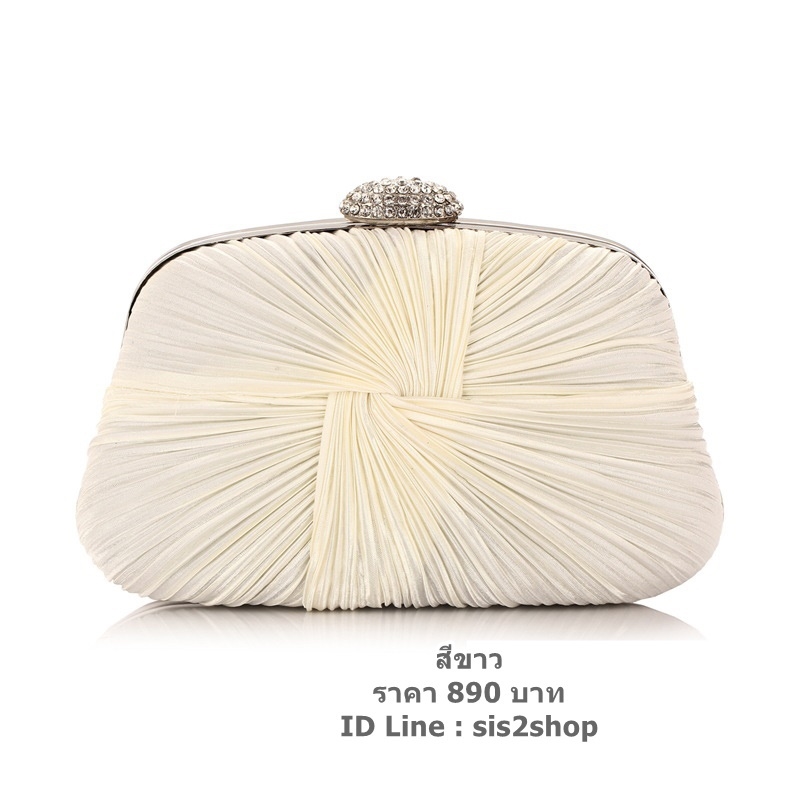พร้อมส่ง Evening Clutch กระเป๋าออกงาน แบบอัดพลีทจับจีบผาซาติน คริสตัลสวยหรู ทรงกระทัดรัด มาพร้อมสายสะพายสั้น/ยาว