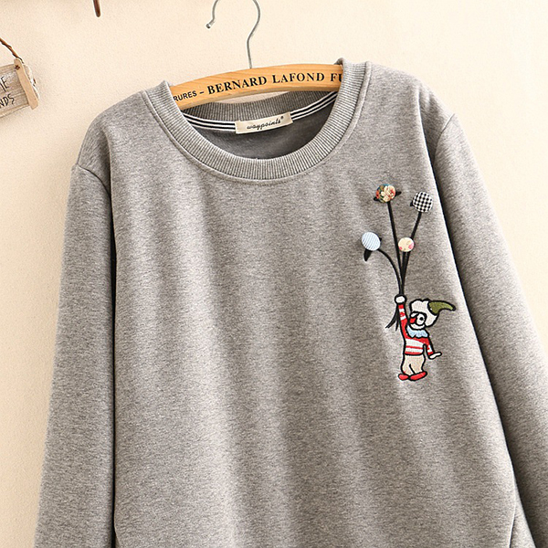 เสื้อสเวตเตอร์กันหนาวปักลายวินเทจ ซับกำมะหยี่เต็มตัว (12255LM)