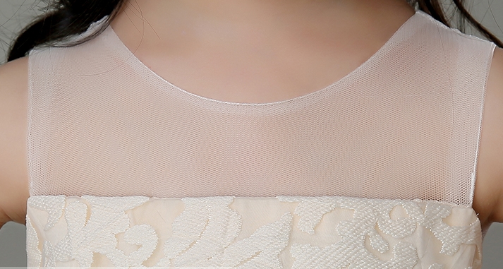 Pre-order ชุดราตรีเด็ก ชุดออกงาน ชุดกระโปรง สไตล์เจ้าหญิง แขนกุด คอกลม ผ้าลูกไม้ กระโปรงตาข่าย แต่งโบว์ด้านหลัง มีซิป