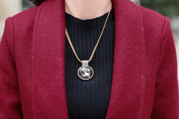 เสื้อโค้ทวูลกันหนาวทรงสูท แขนยาวตัดสี แต่งกระเป๋าคู่ (12165X)