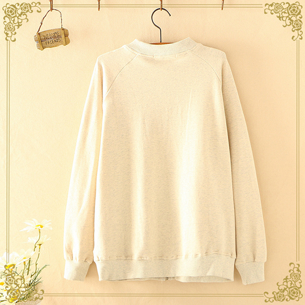 สื้อแจ็คเก็ตกันหนาววิจเทจ ปักลายแมว แต่งกระเป๋าคู่ (12310LM)