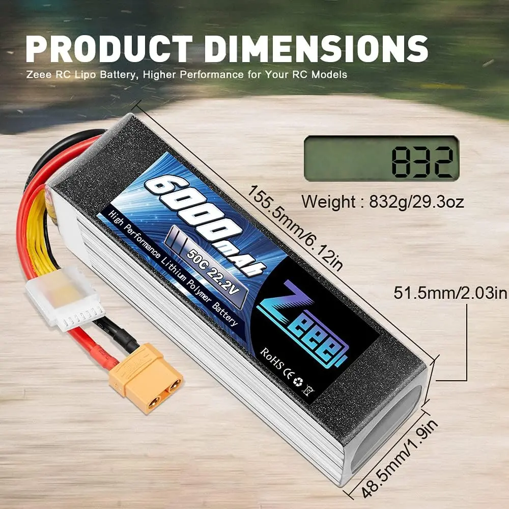 Zeee LiPo แบตเตอรี่ 22.2V 6000mAh XT90 50C 6S RC LiPo แบตเตอรี่สำหรับโดรน รถ เฮลิคอปเตอร์ FPV อะไหล่โมเดล RC