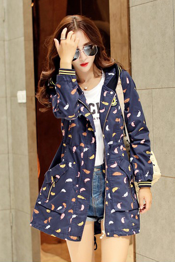 เสื้อแจ็คเก็ตกันหนาวตัวยาว มีฮู้ด แต่งกระเป๋าคู่ (12162X)