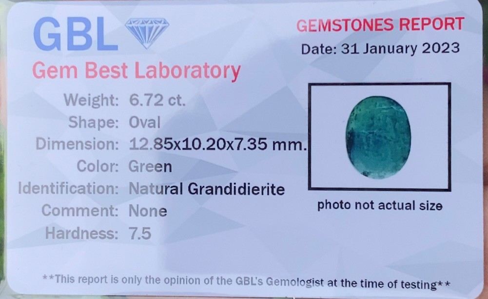 พลอย แกรนดิเดียร์ไรท์ Grandidierite 6.72 กะรัต (Cts.) พร้อมใบเซอร์ พลอยแท้ อัญมณีมงคลประจําวันเกิด เครื่องประดับพลอย
