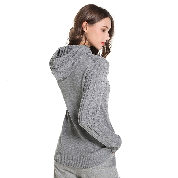 เสื้อสเวตเตอร์กันหนาว มีฮู้ด ไหมพรมหนานุ่มถักลายนูน (12281B)