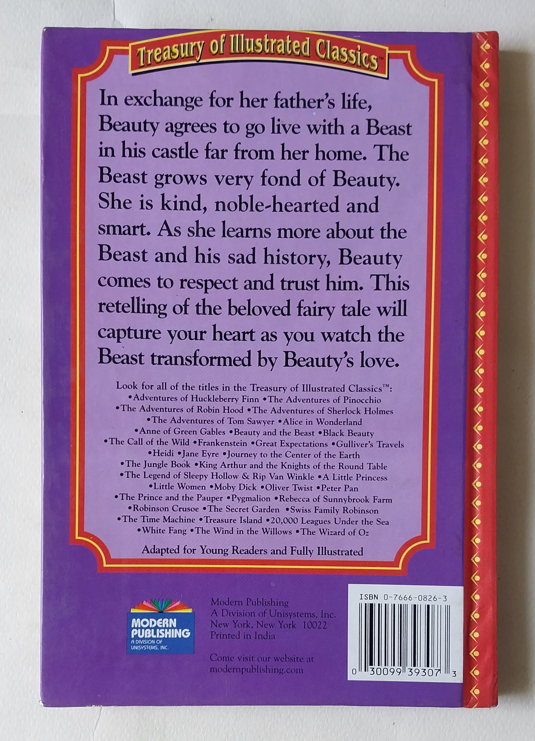 หนังสือนิทานภาษาอังกฤษ สภาพเก่าเก็บ บิวตี้แอนด์บีสต์ ปกแข็ง เนื้อหาขาวดำ พร้อมภาพประกอบทั้งเล่ม Treasury of Illustrated Classics ,Beauty and the Beast ,Madame le Prince de Beaumont,Modern Publishing