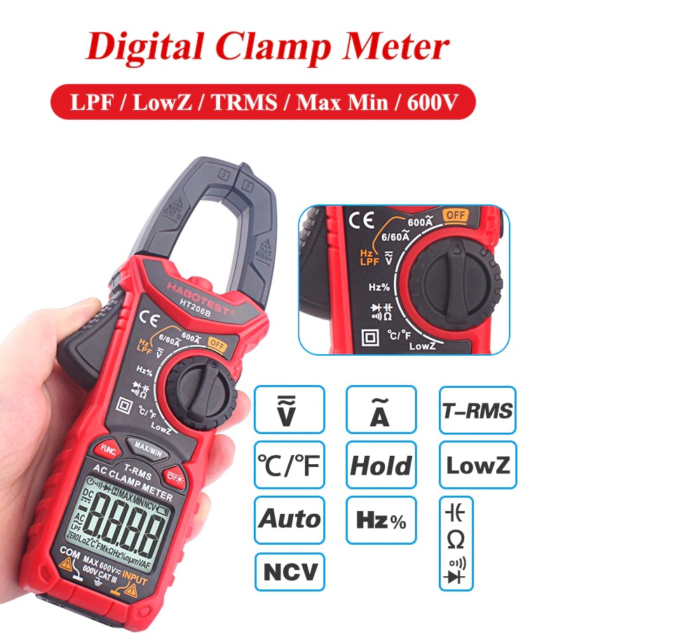 ดิจิตอลแคลมป์มิเตอร์ AC 600A HABOTEST รุ่น HT206B
