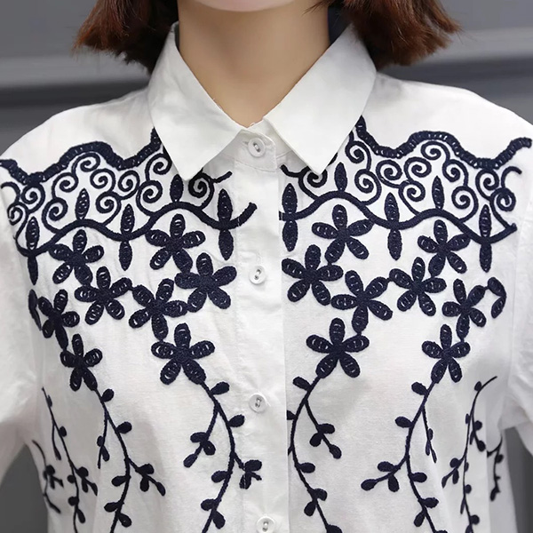 เสื้อเชิ้ตแขนยาว ปักลายดอกไม้สไตล์วินเทจ (12105LM)