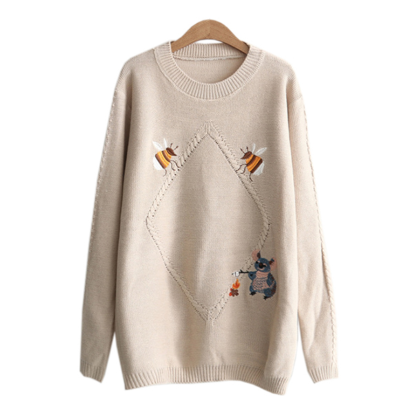 เสื้อสเวตเตอร์กันหนาว ไหมพรมนิ่มปักลายผึ้งน้อย (12001LM)