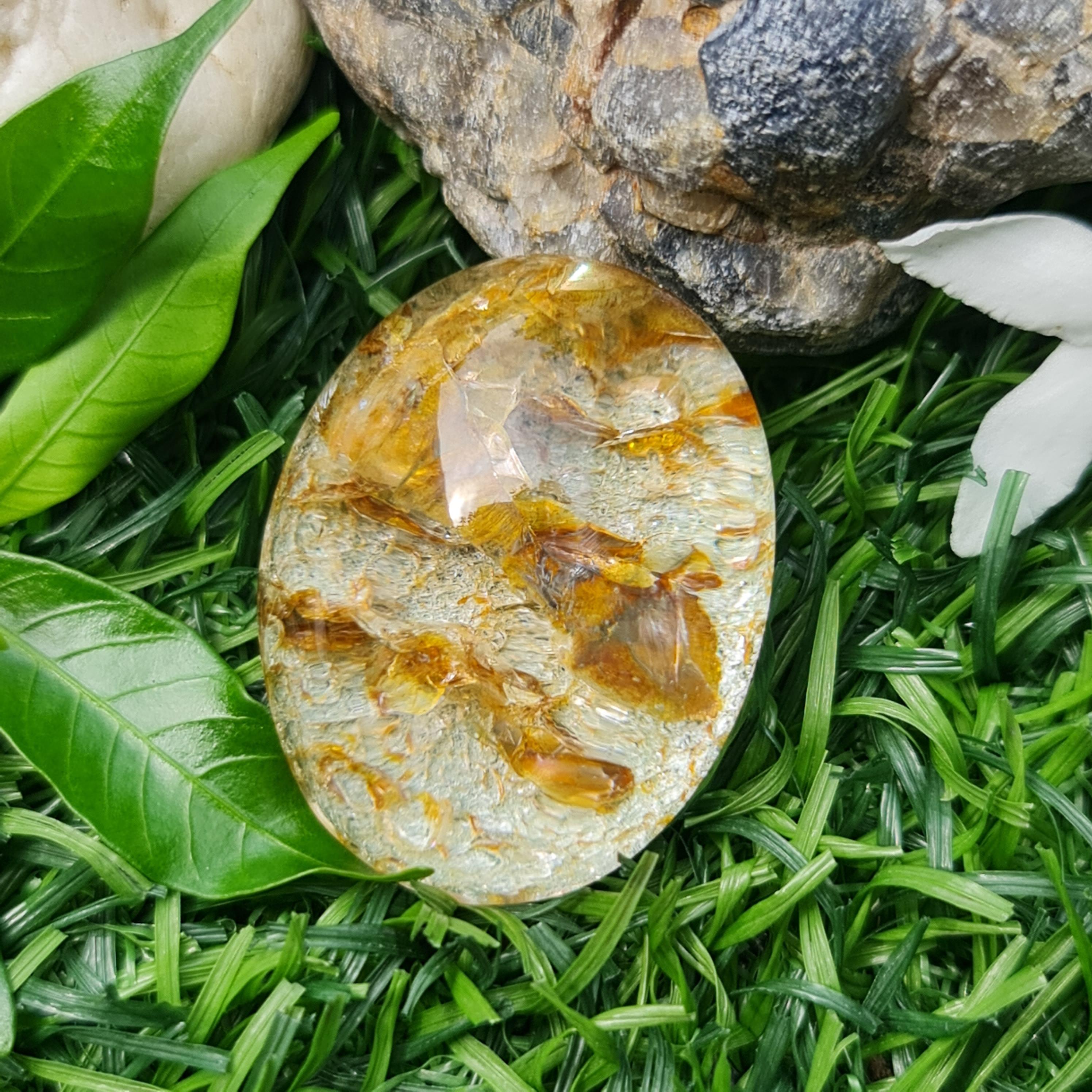 โป่งข่าม ควอตซ์ Rutilated Quartz 103.05 กะรัต Cts. พลอยแท้ อัญมณีมงคลประจําวันเกิด เครื่องประดับพลอย