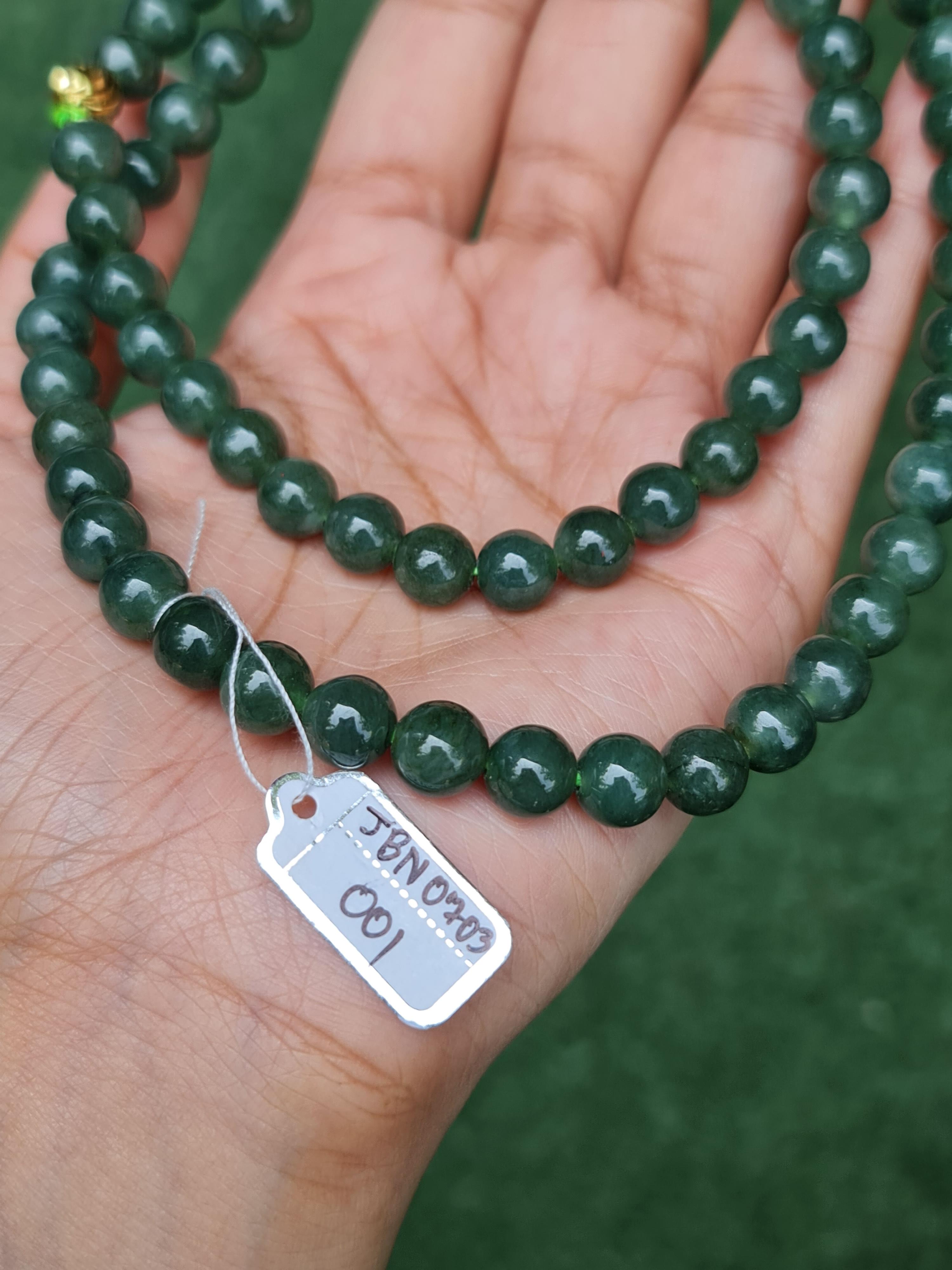 สร้อยคอหยก (Jadeite Necklace) JBN0703001 ดิบ ไม่ผ่านการปรับปรุง (Type A) พม่า (Myanmar) หยก พม่า แท้ Jade