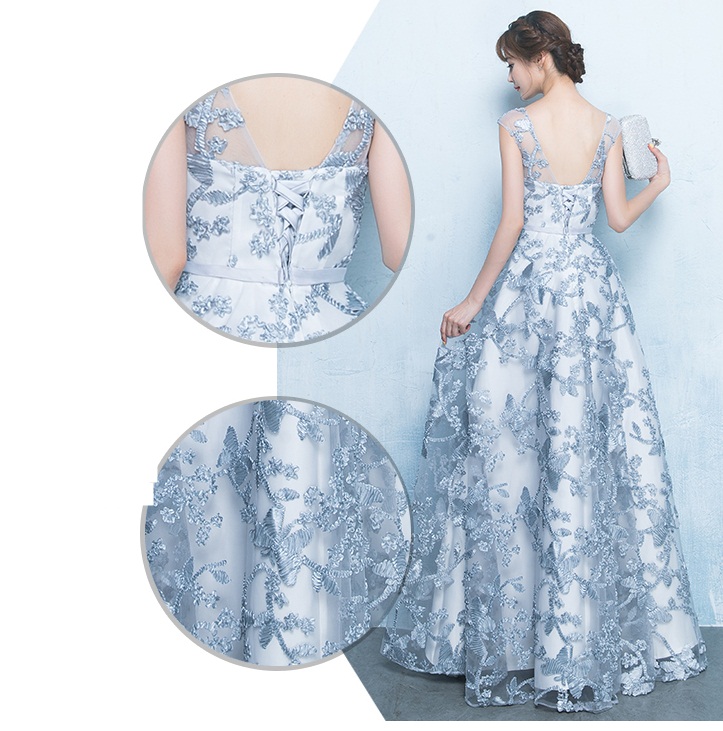 Pre-order ชุดราตรียาวแขนกุด ปักดิ้นเป็นลาย เรียบหรู เชือกผูกหลัง